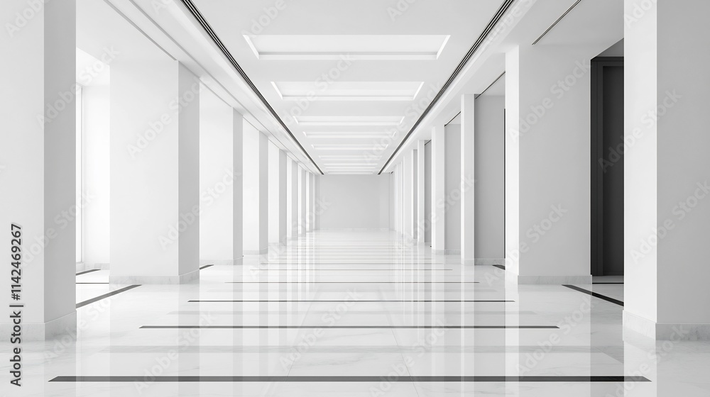 Fototapeta premium Minimalist Corporate Workspace Corridor with Symmetrical Design