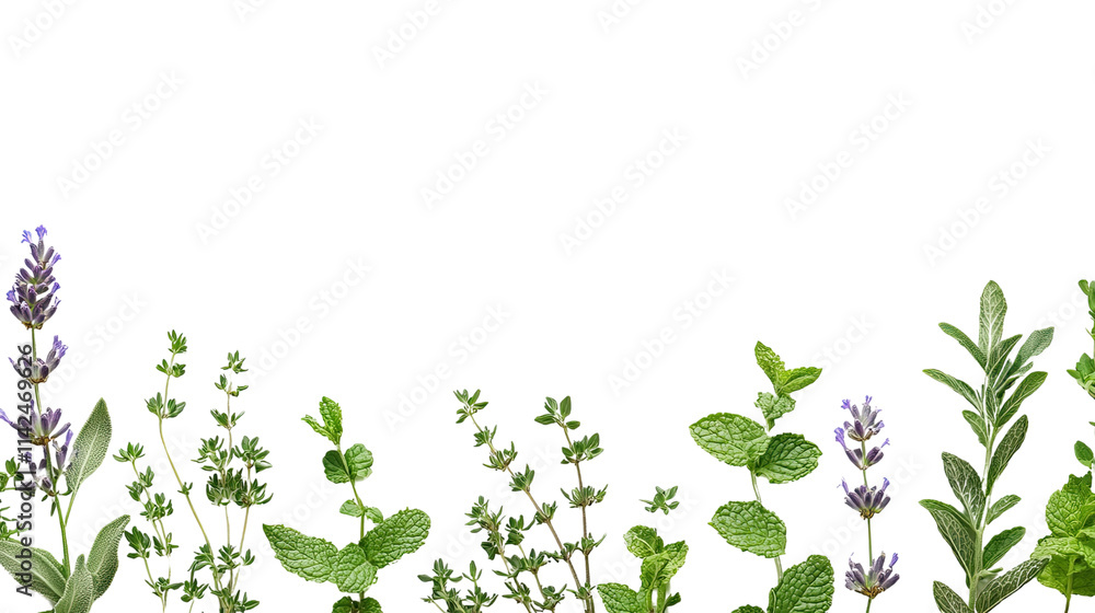 Fresh Herbs Border: A vibrant, aromatic arrangement of fresh herbs, including thyme, mint, lavender, and rosemary, creates a visually appealing border, perfect for culinary and herbal themed designs. Fresh Herbs Border: A vibrant, aromatic arrangement of fresh herbs, including thyme, mint, lavender, and rosemary, creates a visually appealing border, perfect for culinary and herbal themed designs.