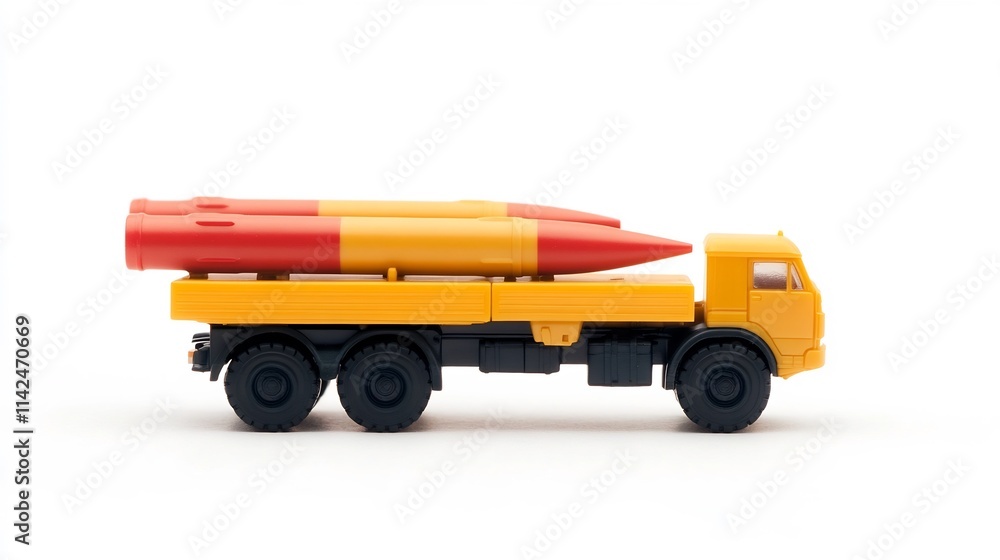 Toy Missile Truck with Raised Missiles on White Background Toy Missile Truck with Raised Missiles on White Background