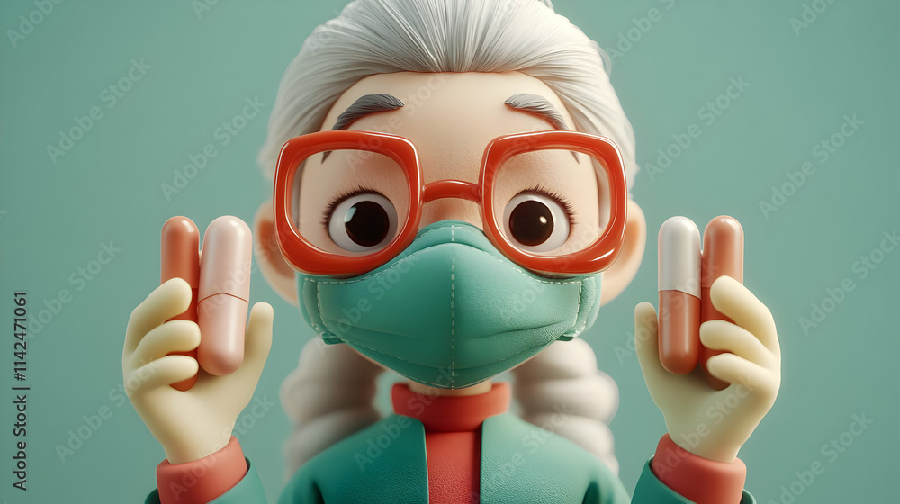Fototapeta premium 3D Cartoon Illustration of Doctor with Pills