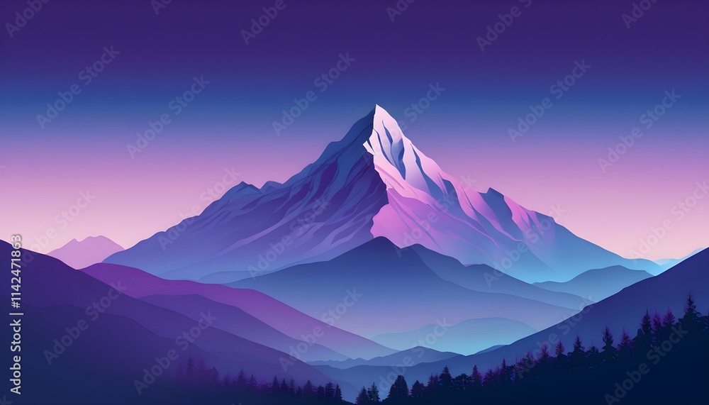 Peaceful Mountain Scene with Soft Gradient Hues Peaceful Mountain Scene with Soft Gradient Hues