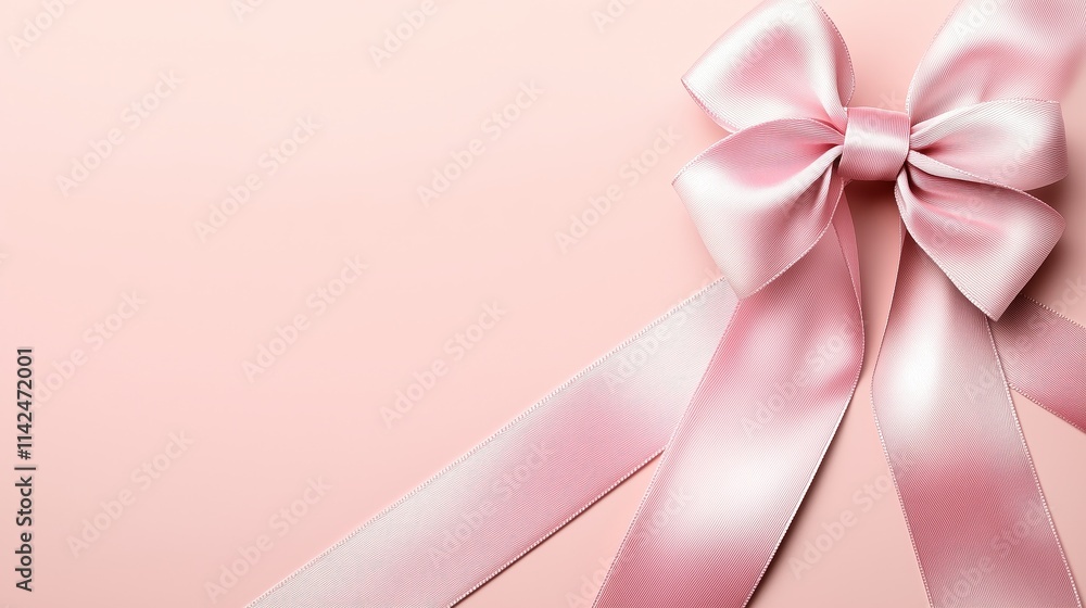 Pink ribbon with a bow on a pink background, with space for text or a message. Pink ribbon with a bow on a pink background, with space for text or a message.