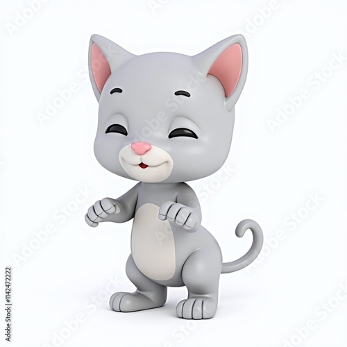 Adorable gray and white kitten with bright eyes sitting and looking up on a clean white background.