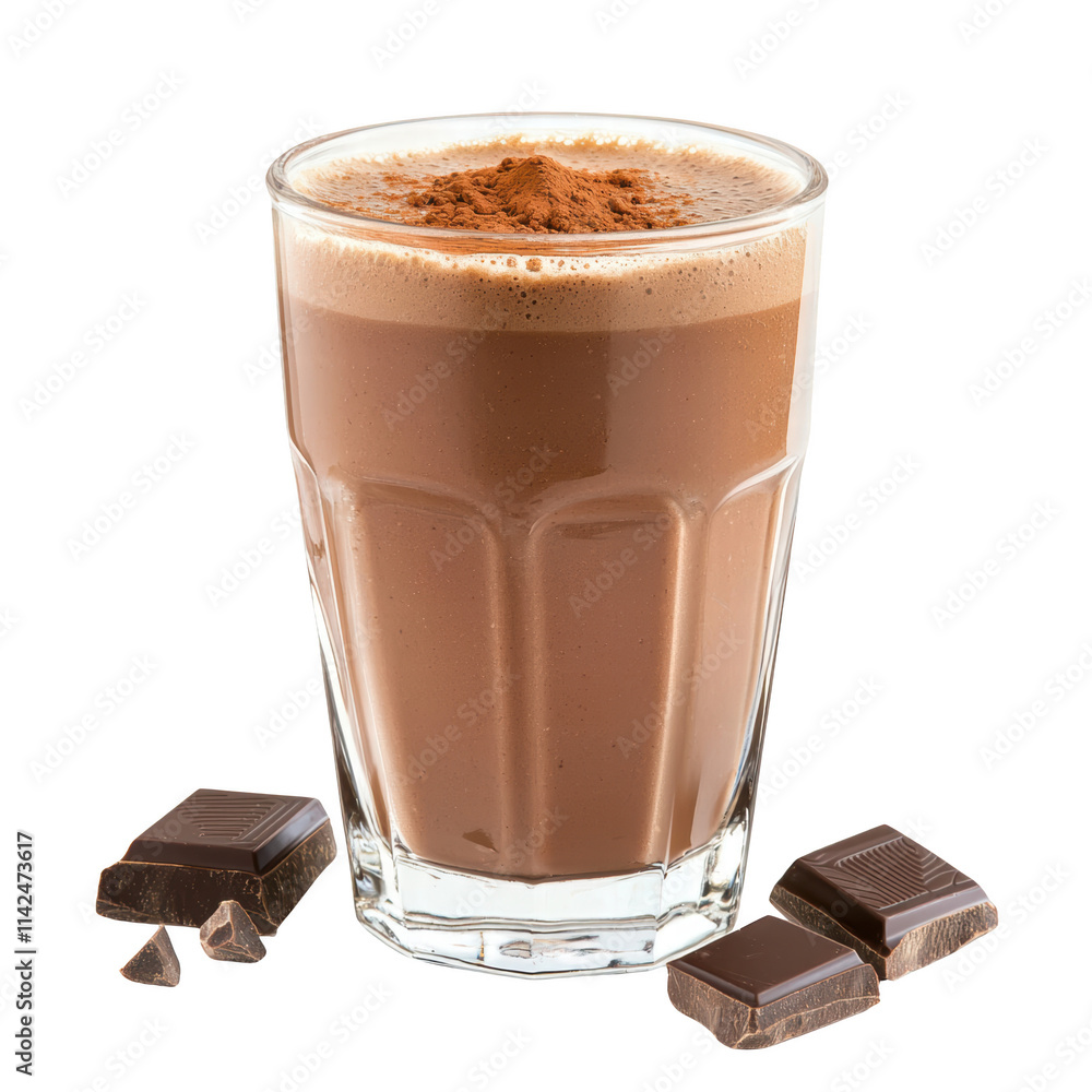 Rich Chocolate Smoothie in a Glass with Cocoa Powder on Top