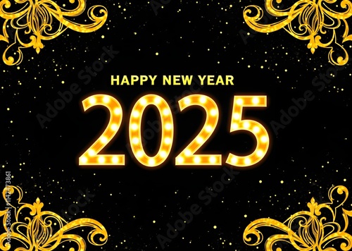 2025 New year eve background. fireworks banner, Happy New Year card template photo