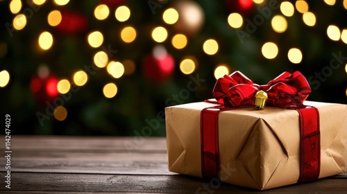 Wallpaper Mural Beautifully Wrapped Christmas Gift Box with Ribbon Bow on Festive Backdrop Torontodigital.ca