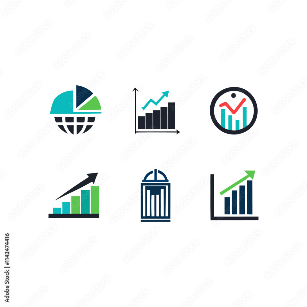 Fototapeta premium Set of Modern Accounting Logo Designs with Bar Graphs, Skyscrapers, and Upward Trends