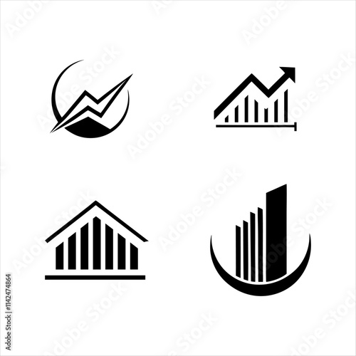 Set of Modern Accounting Logo Designs with Bar Graphs, Skyscrapers, and Upward Trends