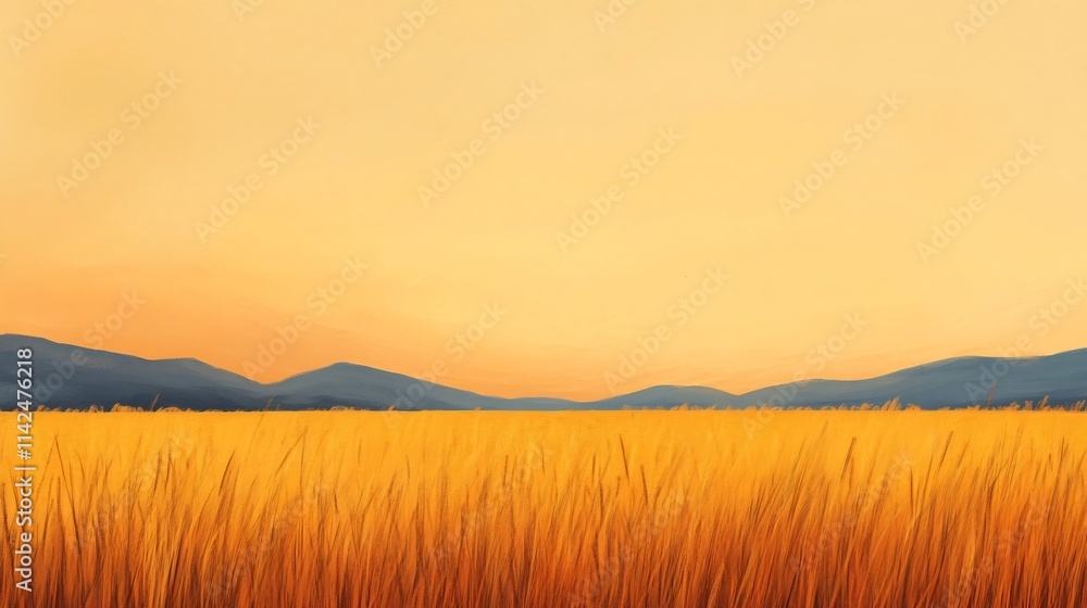 Serene Golden Field with Majestic Sunset Backdrop and Empty Foreground Space Serene Golden Field with Majestic Sunset Backdrop and Empty Foreground Space