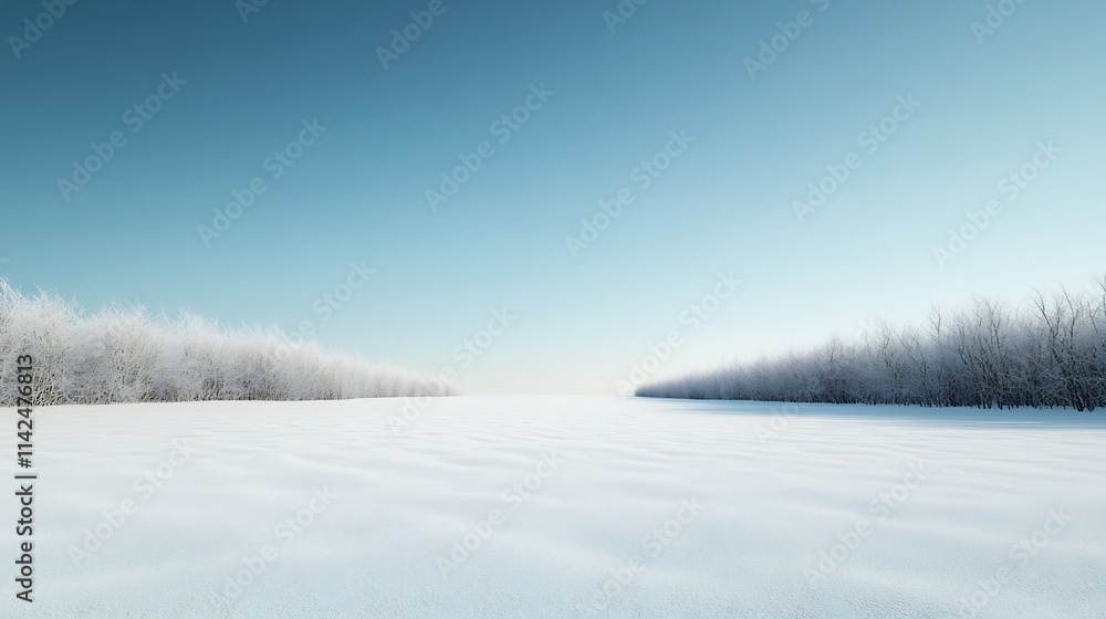 Peaceful Snowy Landscape with Clear Sky and Vast Open Area Peaceful Snowy Landscape with Clear Sky and Vast Open Area