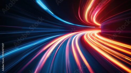 Light Trails Speed Tunnel: A vibrant illustration of light trails forming a dynamic tunnel effect, symbolizing speed, technology, and futuristic movement.