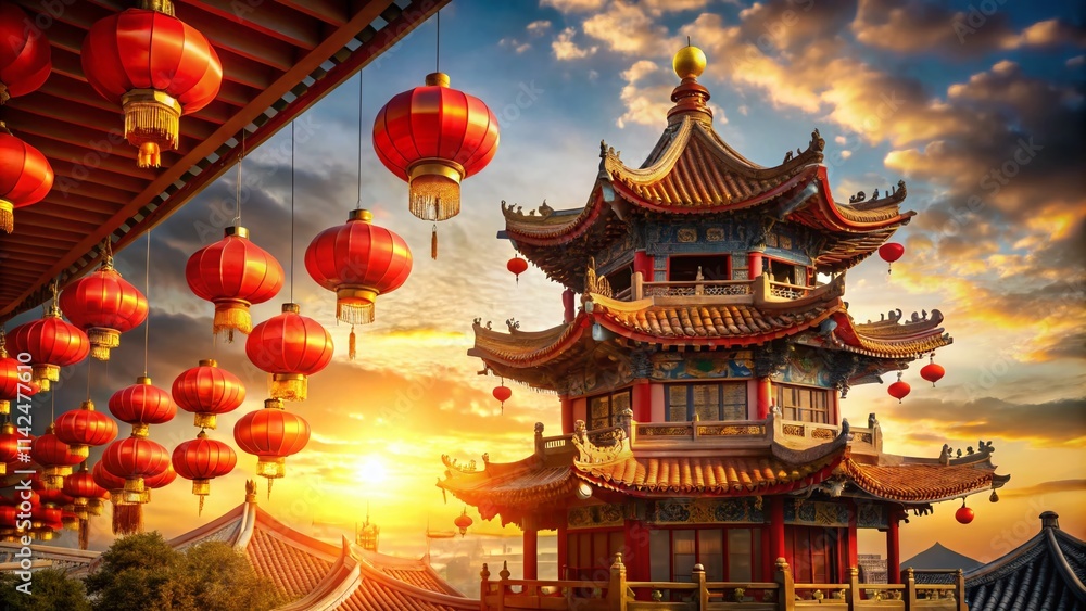 Chinese New Year Zoom Backgrounds: Festive Red Lantern & Pagoda Architecture Chinese New Year Zoom Backgrounds: Festive Red Lantern & Pagoda Architecture