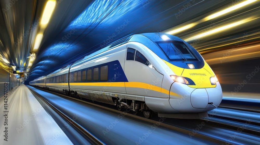Dynamic High-Speed Train in Motion Captured in a Modern Urban Environment with Blurred Background Showcasing Speed and Technology in Transportation Dynamic High-Speed Train in Motion Captured in a Modern Urban Environment with Blurred Background Showcasing Speed and Technology in Transportation