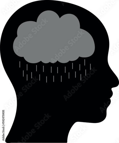 Silhouette of a Head with a Rainy Cloud photo