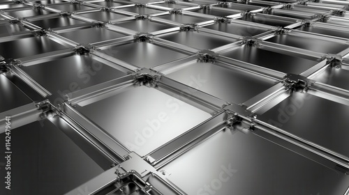 Wallpaper Mural A close-up view of a grid pattern featuring metallic squares with reflective surfaces, creating a sleek, modern aesthetic. Torontodigital.ca