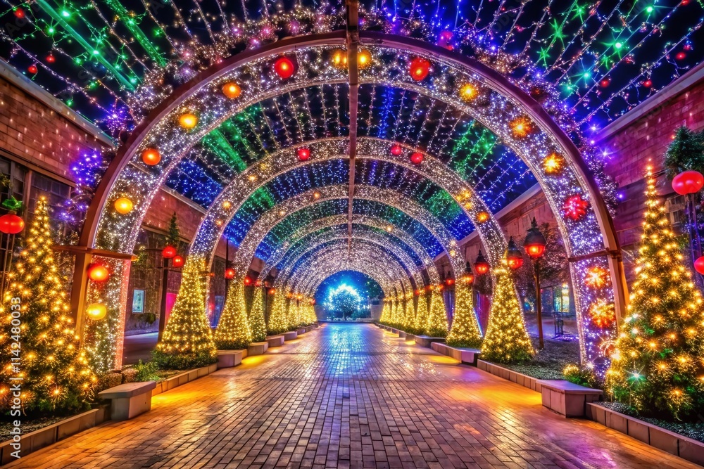 Christmas Tunnel Lights Illumination: Festive Architectural Photography Christmas Tunnel Lights Illumination: Festive Architectural Photography