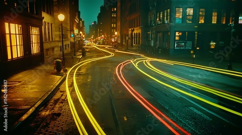 Urban Night Traffic Motion on City Highway with Car Lights and Cityscape