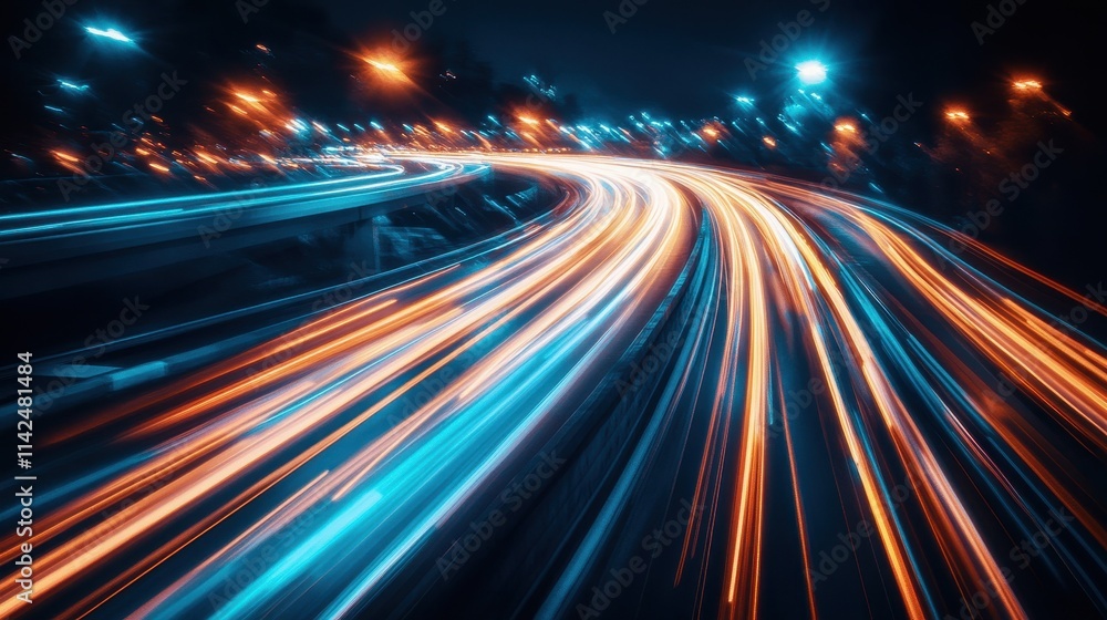 Speed motion background of traffic on the highway with colorful light trails Speed motion background of traffic on the highway with colorful light trails
