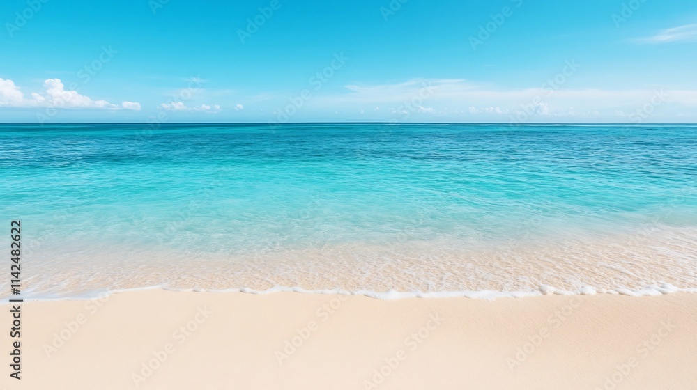 Tranquil Beach Scene with Vast Ocean Horizon and Peaceful Blue Skies Tranquil Beach Scene with Vast Ocean Horizon and Peaceful Blue Skies