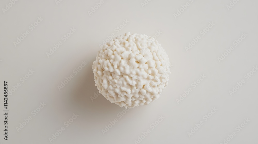 Single extruded puffed cheese ball isolated on white from above. Single extruded puffed cheese ball isolated on white from above.