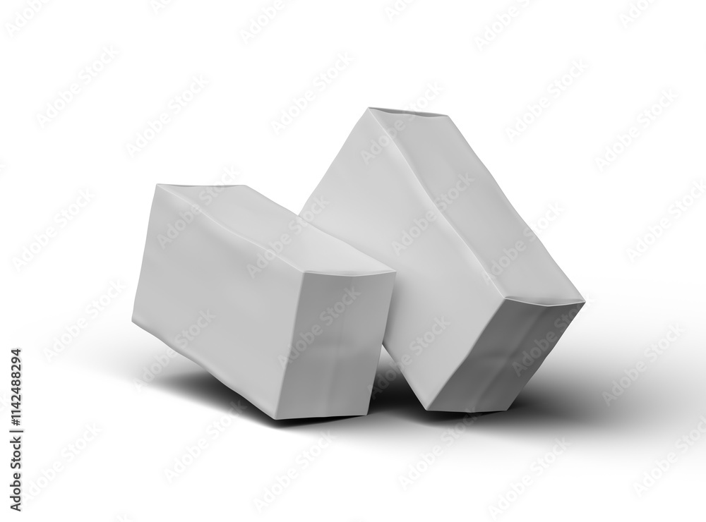 Rendered image of a white rectangular dented box on a transparent background Rendered image of a white rectangular dented box on a transparent background