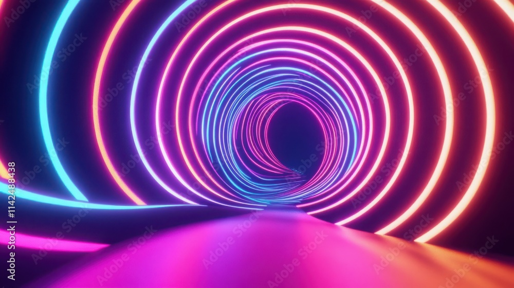 Obraz premium Neon Circular Tunnel Abstract Light Design