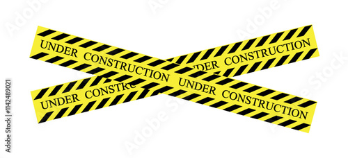 Under construction tape and warning banner, image with transparent background and vector file, Under construction sign for construction site, website and others