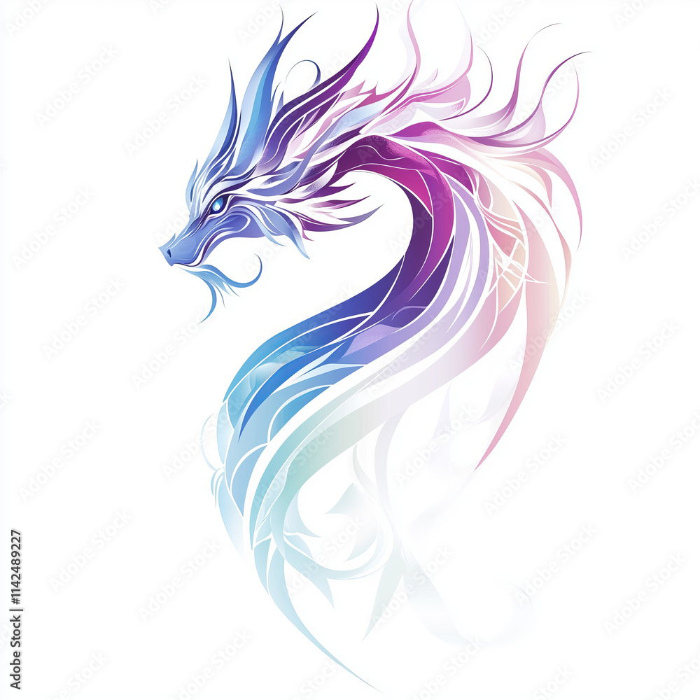Abstract dragon illustration with elegant lines in shades of blue and purple. The flowing shapes exude strength and grace, perfect for fantasy designs Abstract dragon illustration with elegant lines in shades of blue and purple. The flowing shapes exude strength and grace, perfect for fantasy designs