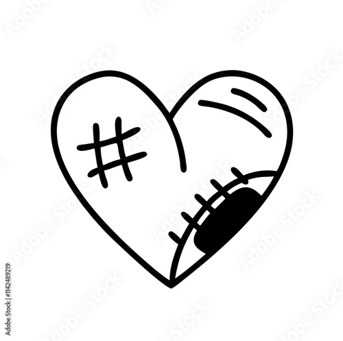 Scratched heart icon symbolizing love with imperfections and resilience