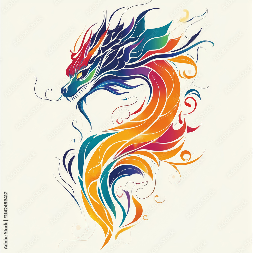 Abstract dragon illustration with elegant lines in shades of blue and purple. The flowing shapes exude strength and grace, perfect for fantasy designs Abstract dragon illustration with elegant lines in shades of blue and purple. The flowing shapes exude strength and grace, perfect for fantasy designs