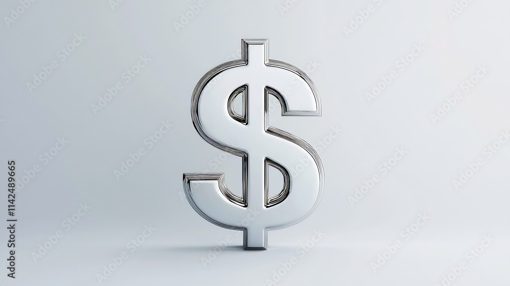 -sign on a white backdrop,a chrome-textured 3D digital rendering representing financial concepts -sign on a white backdrop,a chrome-textured 3D digital rendering representing financial concepts