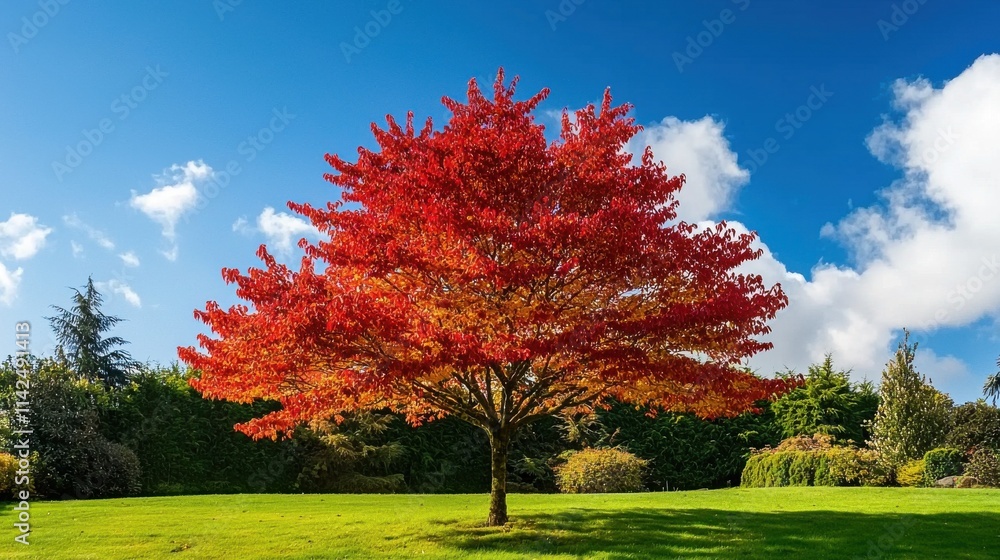 Vibrant Autumn Maple Tree in Lush Park Landscape Vibrant Autumn Maple Tree in Lush Park Landscape