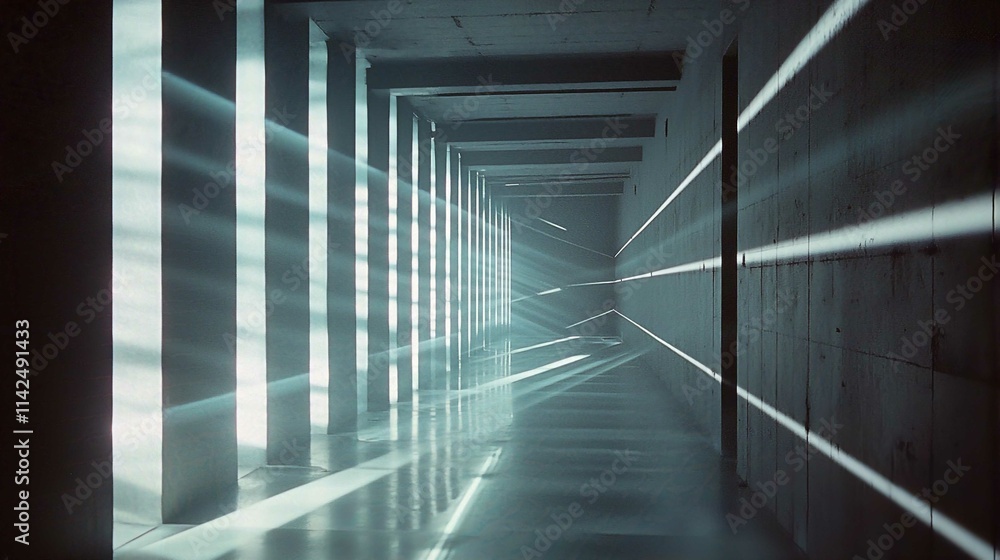 Obraz premium Empty Office Corridor with Modern Architecture and Natural Light