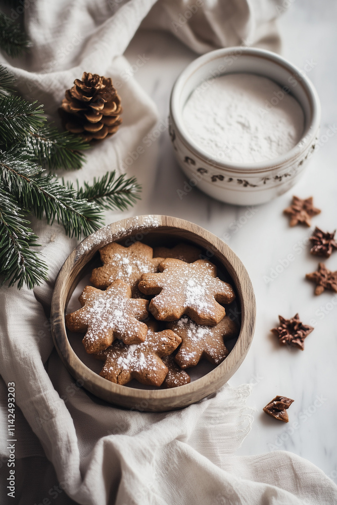 Healthy Gingerbread Cookies in Rustic Boho Chic Style on White Marble Countertop Healthy Gingerbread Cookies in Rustic Boho Chic Style on White Marble Countertop