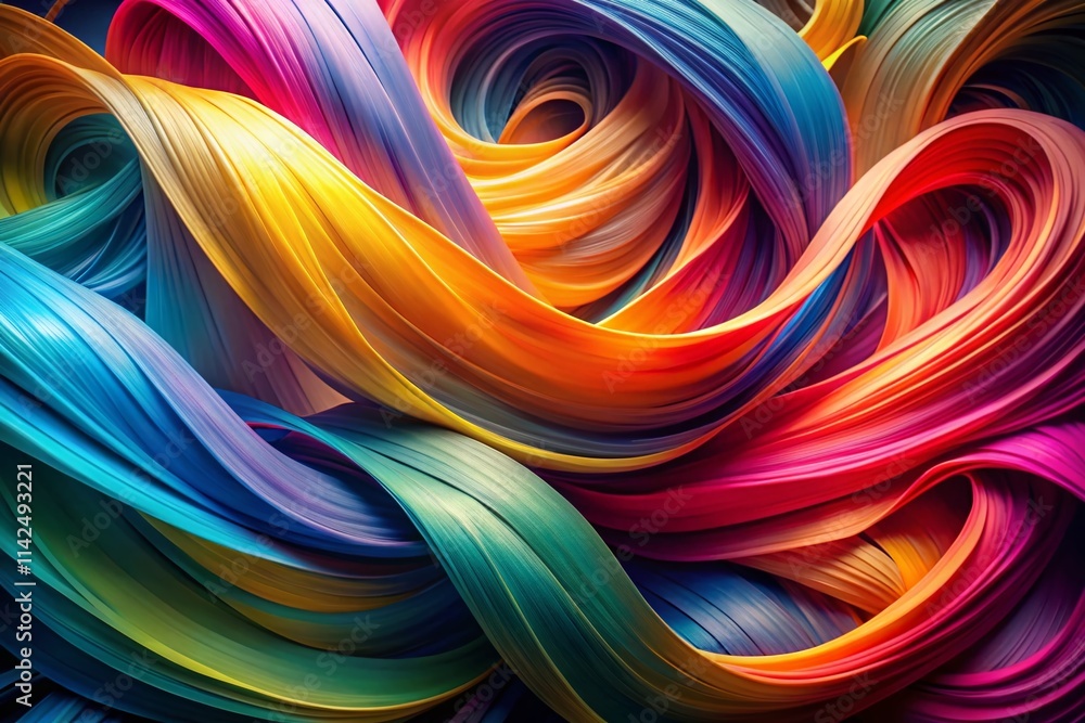 Naklejka premium Colorful Ribbons, Abstract Ribbon Art, Rainbow Ribbons, Silk Ribbons Photography, Twisted Ribbons, Flowing Ribbons Background