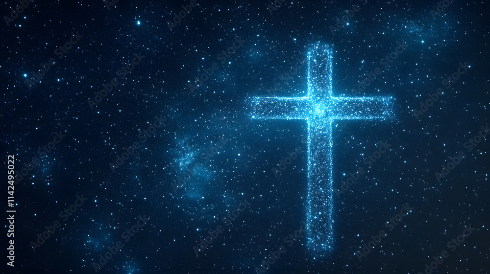 A cross made of light in shades of blue and white, glowing softly, symbolizing peace, spirituality, and hope, with a serene and calming aura that evokes a sense of divine presence and tranquility.
A cross made of light in shades of blue and white, glowing softly, symbolizing peace, spirituality, and hope, with a serene and calming aura that evokes a sense of divine presence and tranquility.