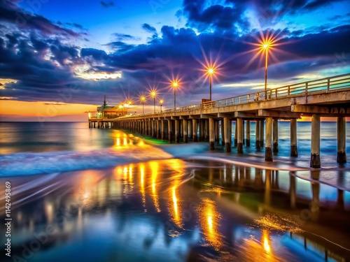 Wallpaper Mural Coney Island Pier Night Fishing Long Exposure Photography - Stunning Coastal Scene Torontodigital.ca