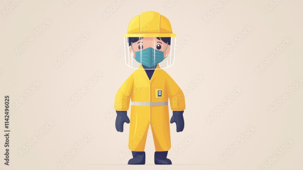 Cartoon character in full ppe gear emphasizes safety at workplace digital bright and engaging focus on protection Cartoon character in full ppe gear emphasizes safety at workplace digital bright and engaging focus on protection