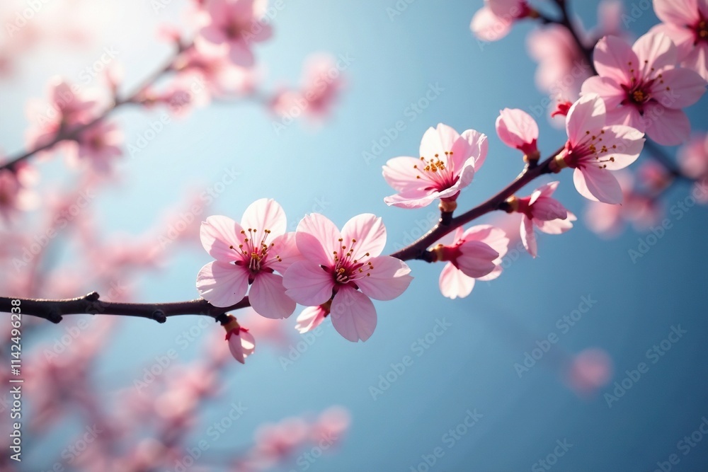 A delicate plum blossom branch stretching towards the sky with gentle curves, tender, elegant, growth A delicate plum blossom branch stretching towards the sky with gentle curves, tender, elegant, growth