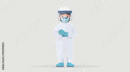 Ensuring safety cartoon character in full ppe gear creative digital art clean environment front view health concept