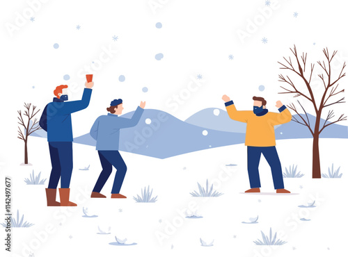 people playing with snow