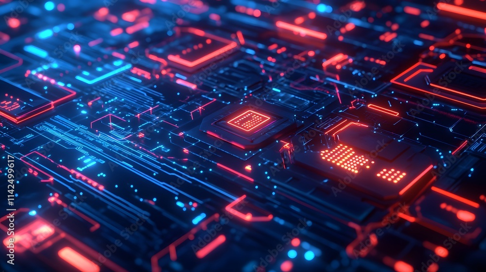 Glowing circuitry represents futuristic technologys digital landscape. Glowing circuitry represents futuristic technologys digital landscape.