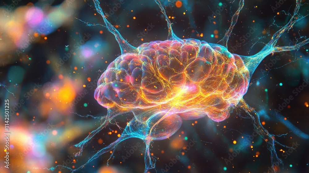 Obraz premium Illuminated Brain: A Colorful Depiction of Neural Networks and Cognitive Function