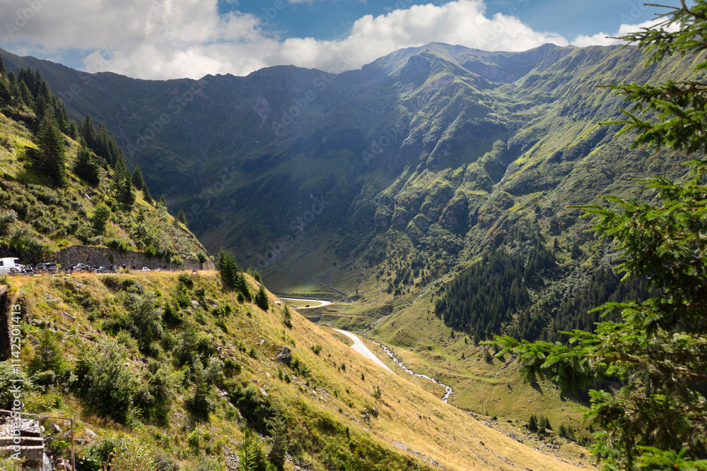 Fototapeta premium Romania Transfagaras road view on a cloudy summer day