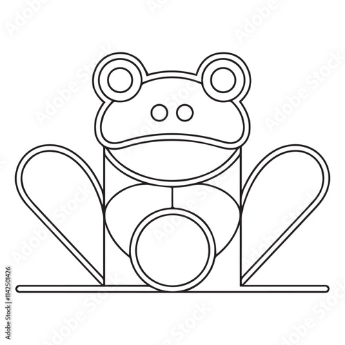 Coloring page cute frog with colorful sample for coloring. Vector.