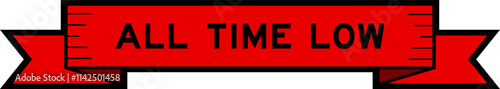 Ribbon label banner with word all time low in red color on white background