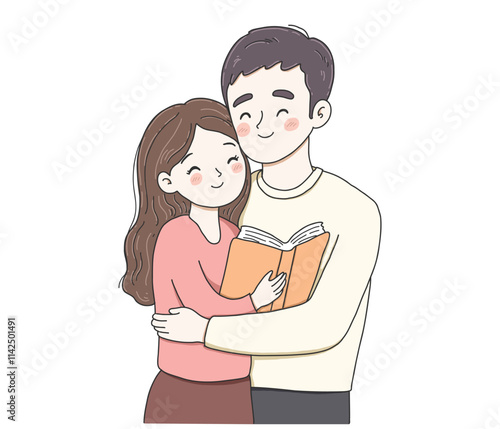 Hug of love and affection. International Hug Day vector illustration on white background.