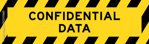 Yellow and black color with line striped label banner with word confidential data