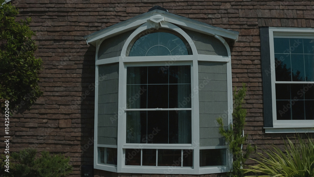 Bay Window and Rectangular Window on Brick Wall Bay Window and Rectangular Window on Brick Wall