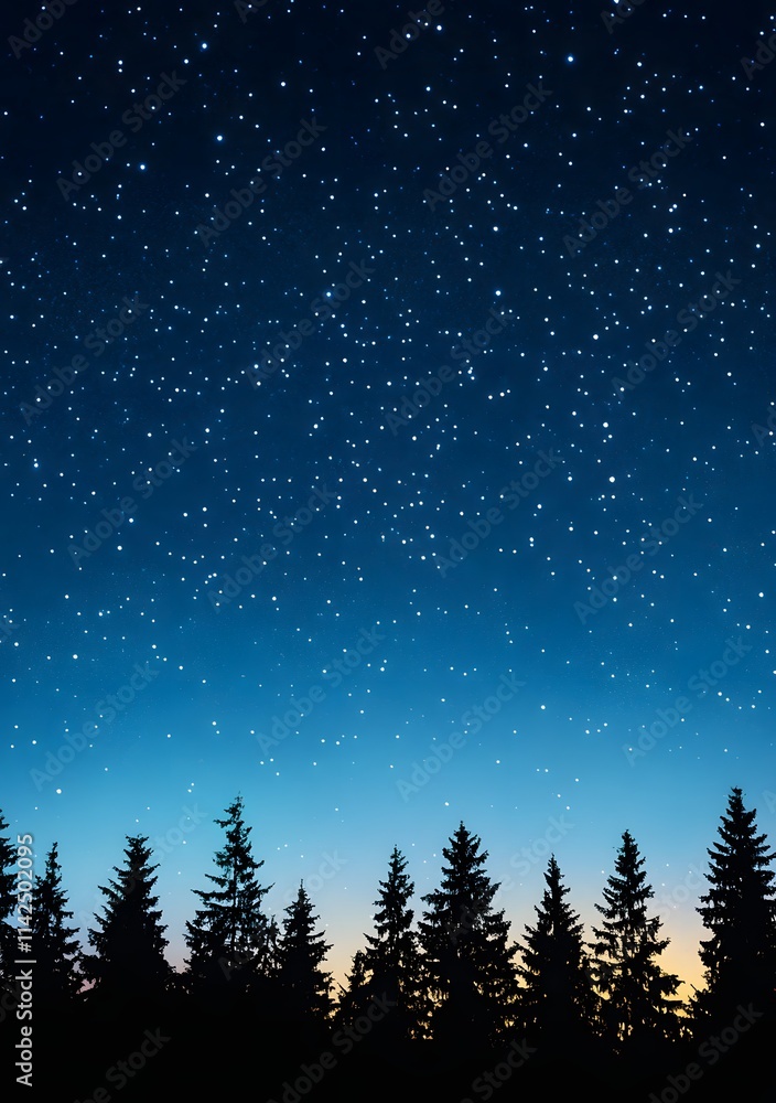 Starry Night Sky Above Silhouetted Pine Trees Starry Night Sky Above Silhouetted Pine Trees